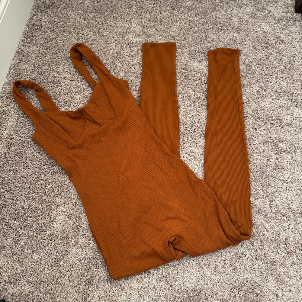 Rust Orange Ribbed Jumpsuit